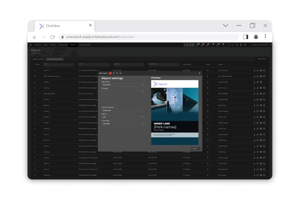 OnView browser mockup showing reporting settings interface