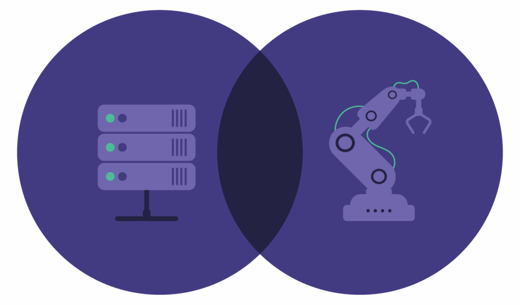 Graphic illustrating OT for equipment control and IT for data and communication
