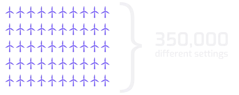 Parameter management for wind turbines with multiple turbines shown in a graphic